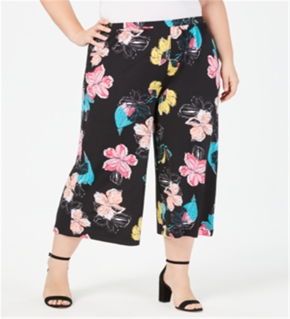 Calça Gaucho Plus Size Estampada Feminina NY Collection Preta Tamanho GG