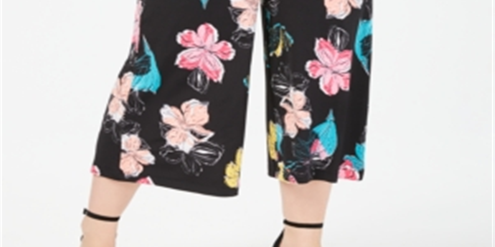 Calça Gaucho Plus Size Estampada Feminina NY Collection Preta Tamanho GG