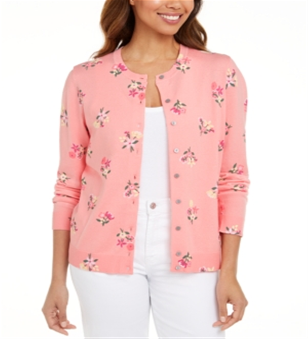 Karen Scott Cardigan Feminino Estampado Floral Rosa Tamanho Grande