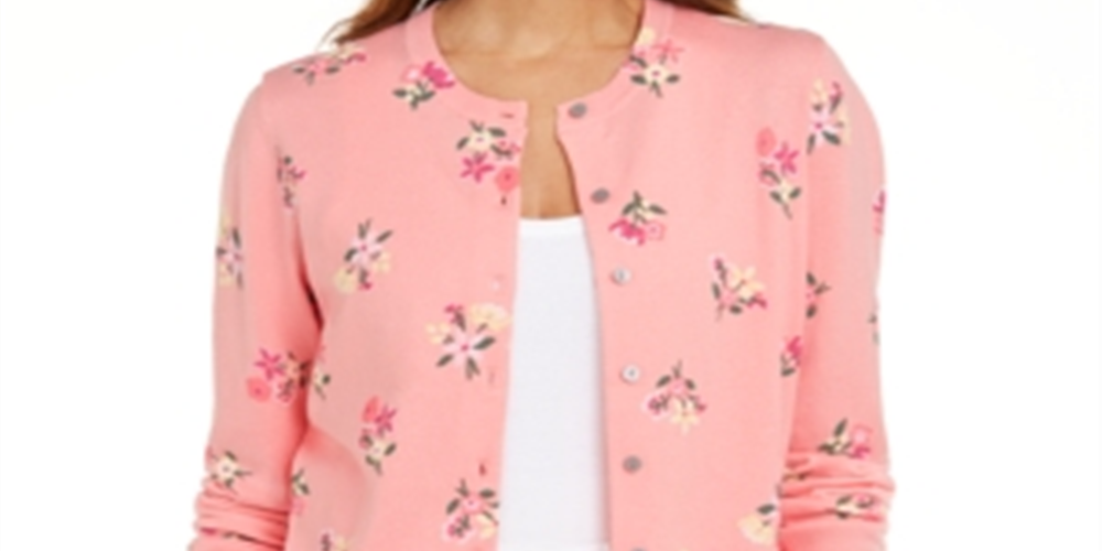 Karen Scott Cardigan Feminino Estampado Floral Rosa Tamanho Grande