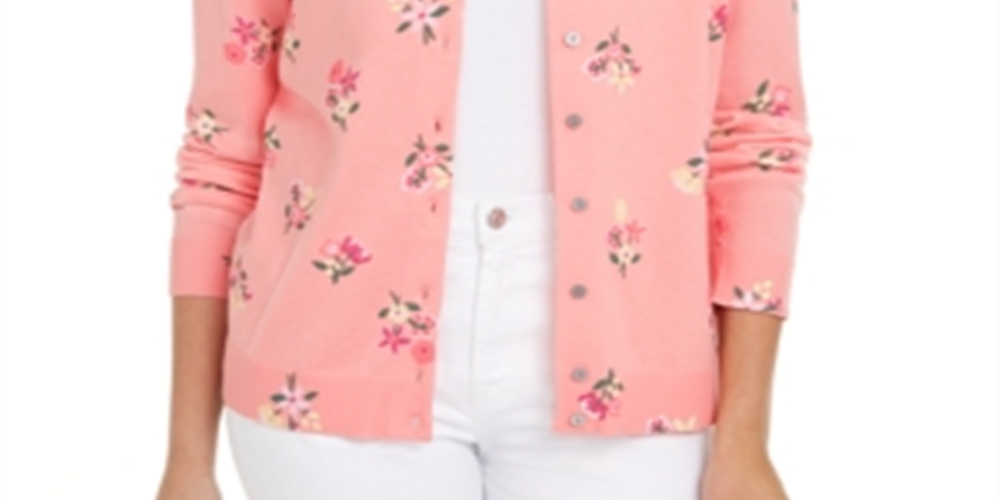 Karen Scott Cardigan Feminino Estampado Floral Rosa Tamanho Grande