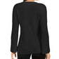 Camiseta feminina de malha texturizada com estampa de manga comprida e decote redondo, preta, tamanho pequeno, estilo &amp; co