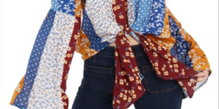 Top Polly &amp; Esther Junior com amarração frontal e manga sino, marrom, tamanho pequeno