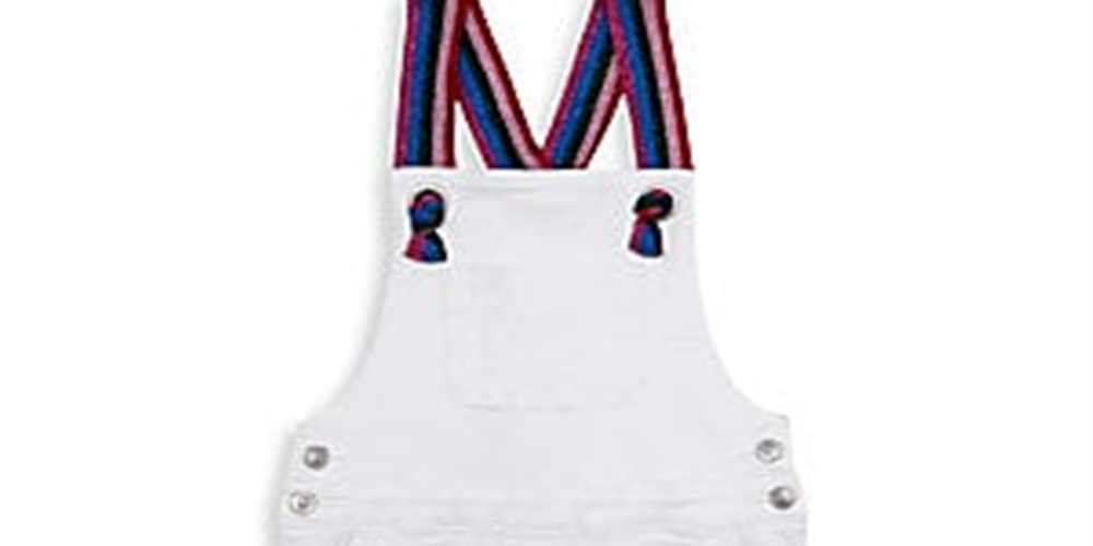 Vestido jeans com alças arco-íris Donna da Hudson Girl, branco, tamanho M