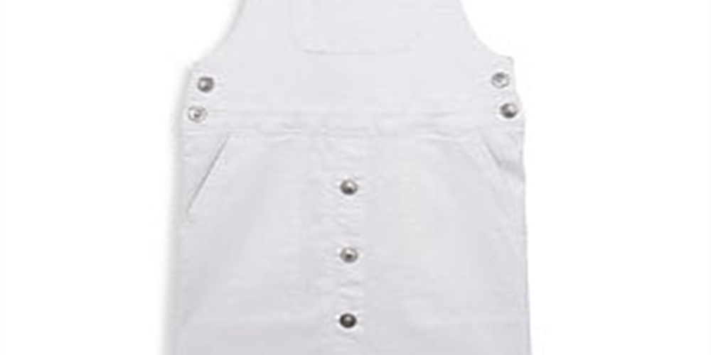 Vestido jeans com alças arco-íris Donna da Hudson Girl, branco, tamanho M
