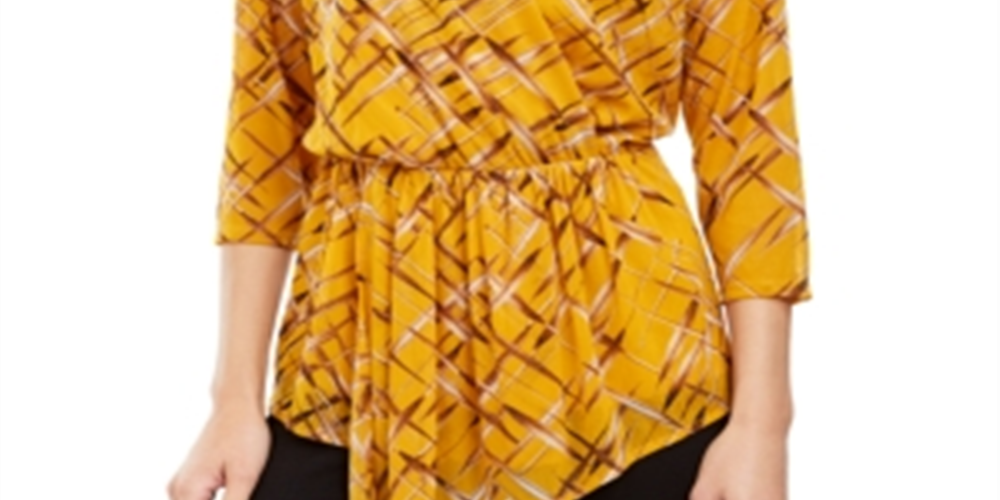 Túnica estampada feminina Alfani manga 3/4 amarela tamanho pequeno G