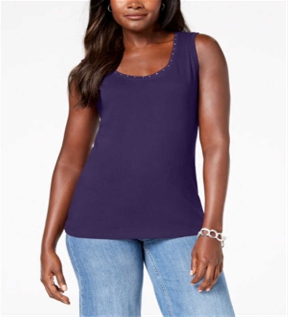 Regata feminina Karen Scott de algodão com tachas, roxa, tamanho pequeno M