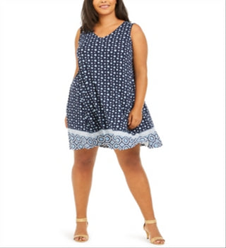 Vestido feminino plus size estampado com costas cruzadas e comprimento midi, azul, tamanho GG