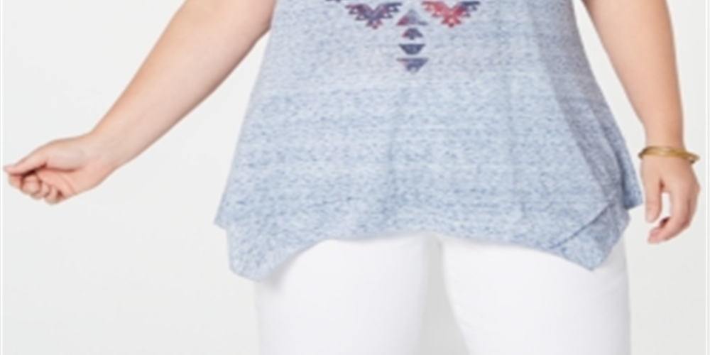 Camiseta feminina estilo &amp; co plus size com bainha em lenço, roxa, tamanho 3X