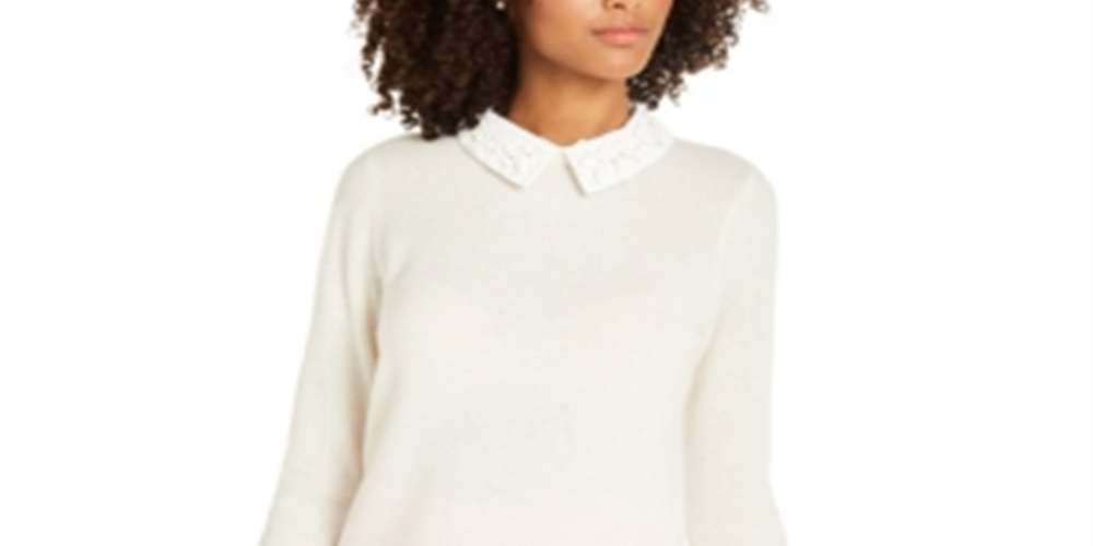 Suéter de cashmere feminino Charter Club com aparência em camadas, branco, tamanho M