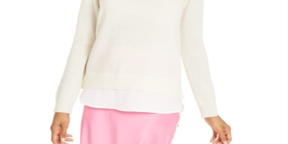 Suéter de cashmere feminino Charter Club com aparência em camadas, branco, tamanho M