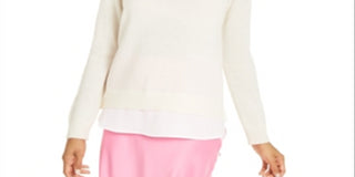 Suéter de cashmere feminino Charter Club com aparência em camadas, branco, tamanho M