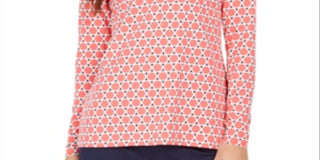 Camiseta feminina Charter Club estampada com zíper e manga curta, vermelha, tamanho M