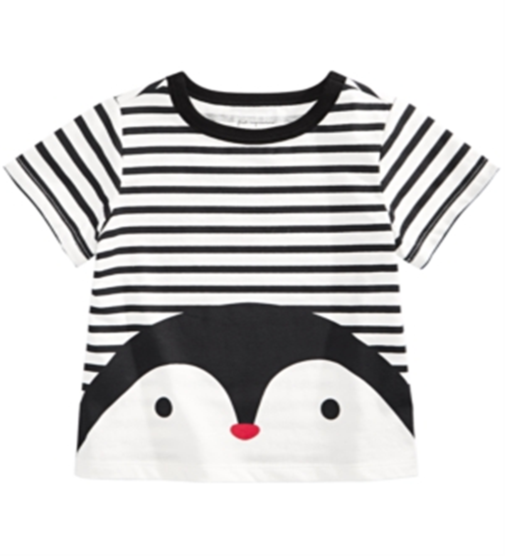 Camiseta listrada de algodão para bebê First Impressions, tamanho 18 meses, branca, com estampa de pinguim