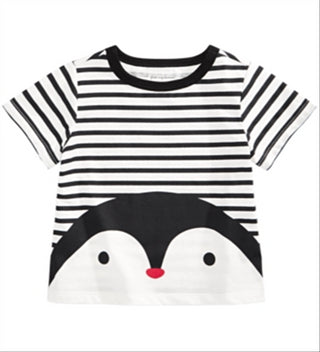Camiseta listrada de algodão para bebê First Impressions, tamanho 18 meses, branca, com estampa de pinguim