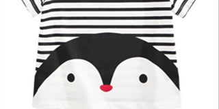 Camiseta listrada de algodão para bebê First Impressions, tamanho 18 meses, branca, com estampa de pinguim