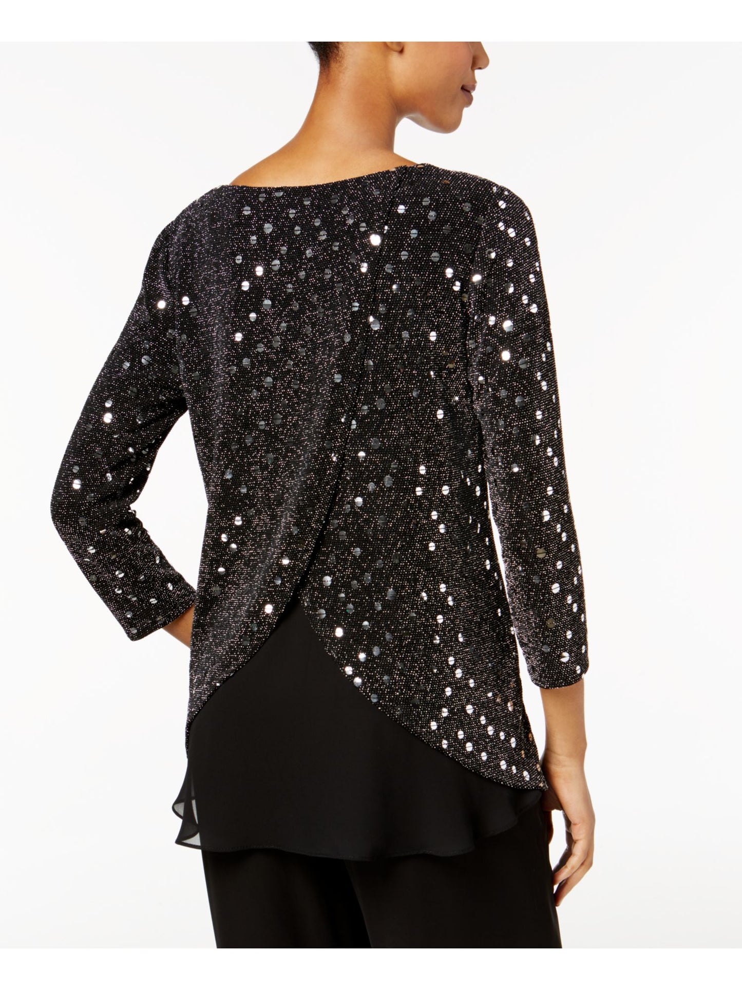 Blusa feminina MSK com lantejoulas, manga comprida, gola redonda, preta, tamanho pequeno pequeno