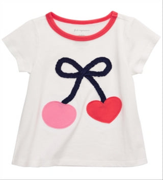 Camiseta infantil First Impressions Baby Girl Algodão Cereja Branca Tamanho 6-9 M