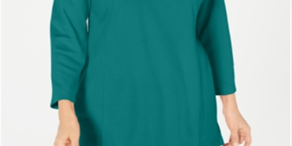 Blusa de gola alta feminina Karen Scott de algodão com zíper e meio, verde, tamanho grande