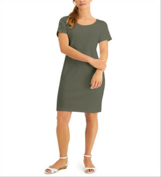 Vestido de algodão feminino Karen Scott com botões e ombros de fora, verde, tamanho -2XL