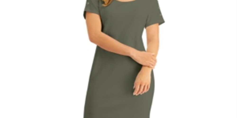 Vestido de algodão feminino Karen Scott com botões e ombros de fora, verde, tamanho -2XL