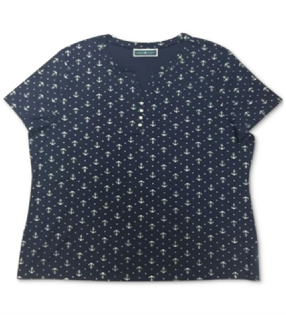 Camiseta feminina Karen Scott com gola dividida, azul, tamanho M