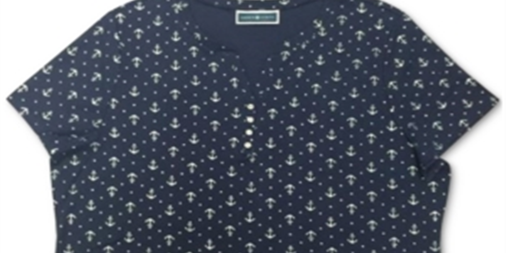 Camiseta feminina Karen Scott com gola dividida, azul, tamanho M