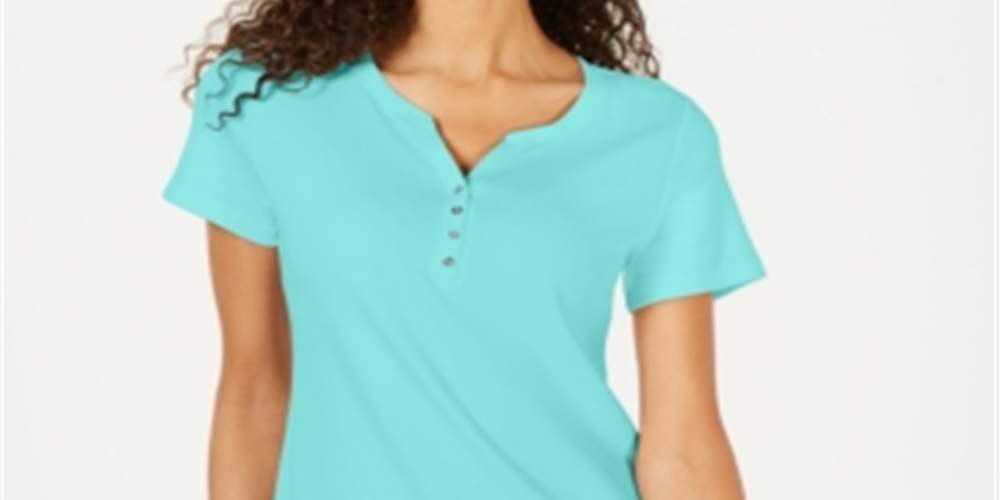 Karen Scott Top Henley de manga curta feminino azul tamanho XS
