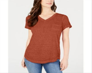 Camiseta feminina estilo &amp; co com decote em V e estampa Burnout, laranja, tamanho pequeno P