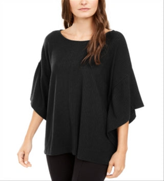 Poncho feminino Alfani com decote canoa canelado, preto, tamanho 12