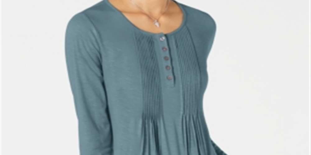 Blusa feminina de manga comprida estilo &amp; co, azul, tamanho XS