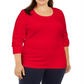 Karen Scott Blusa feminina plus size de algodão manga comprida vermelha tamanho GG