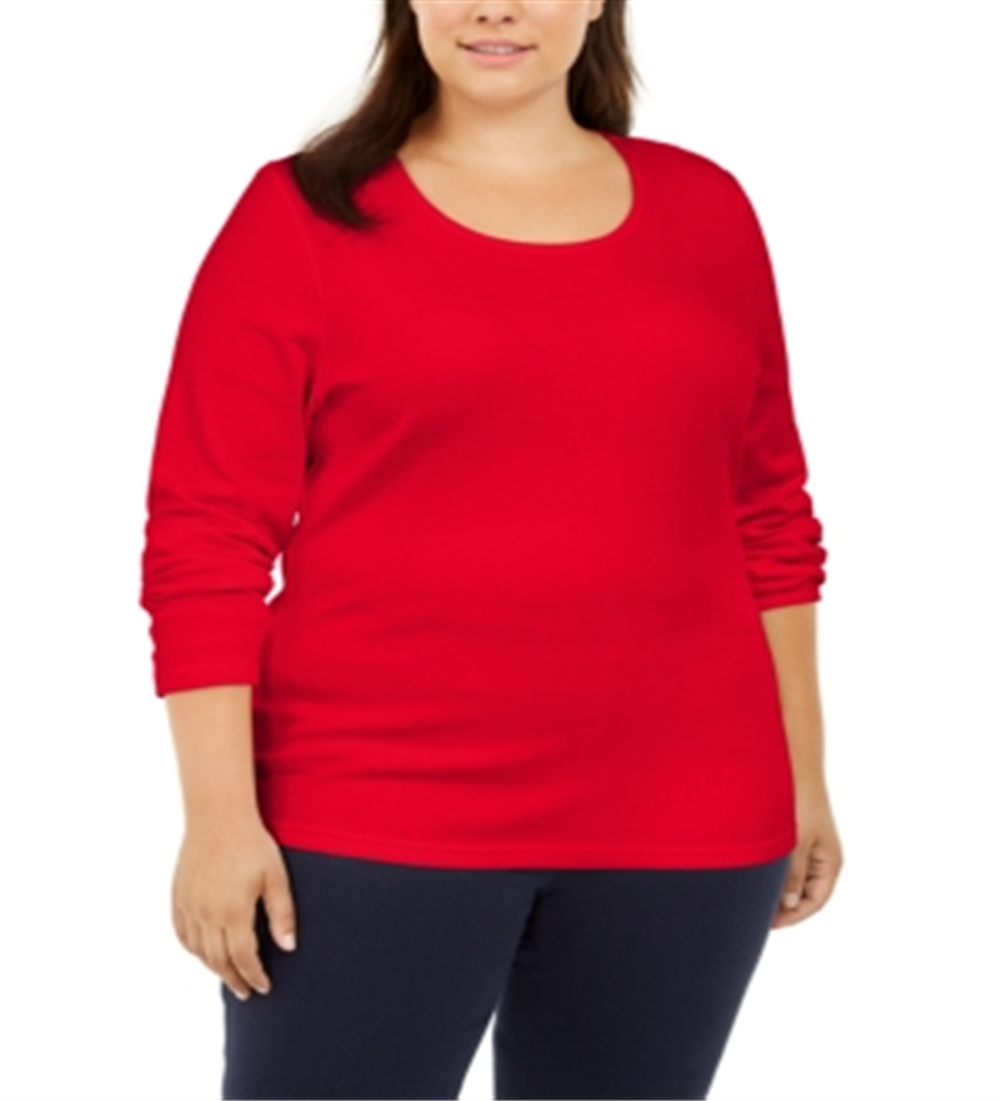 Karen Scott Blusa feminina plus size de algodão manga comprida vermelha tamanho GG