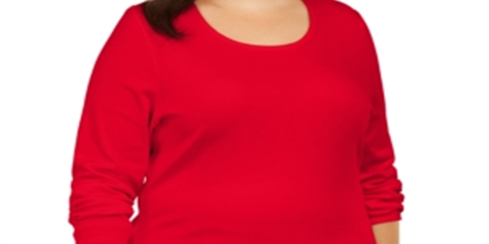Karen Scott Blusa feminina plus size de algodão manga comprida vermelha tamanho GG