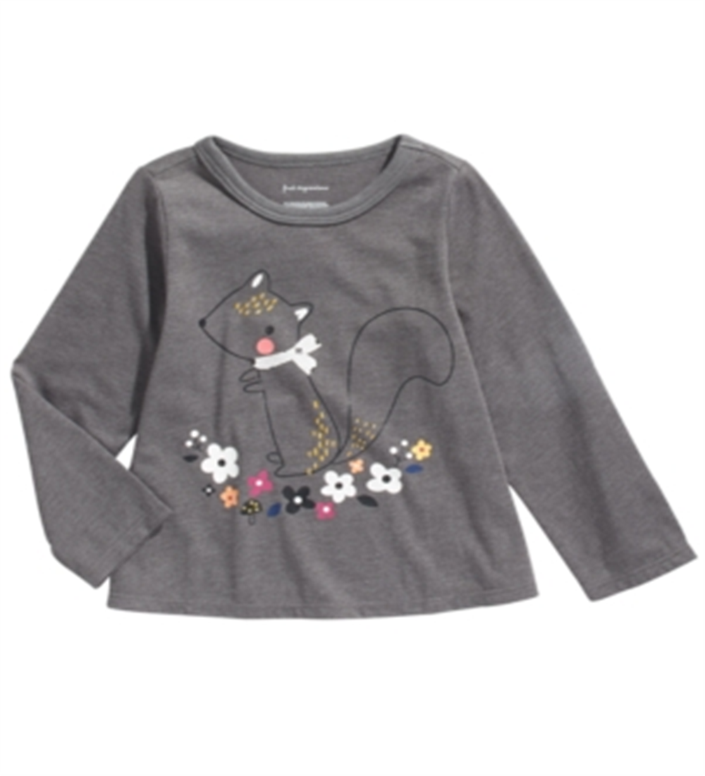 Camiseta infantil First Impressions para meninas, tamanho 2, cinza, esquilo