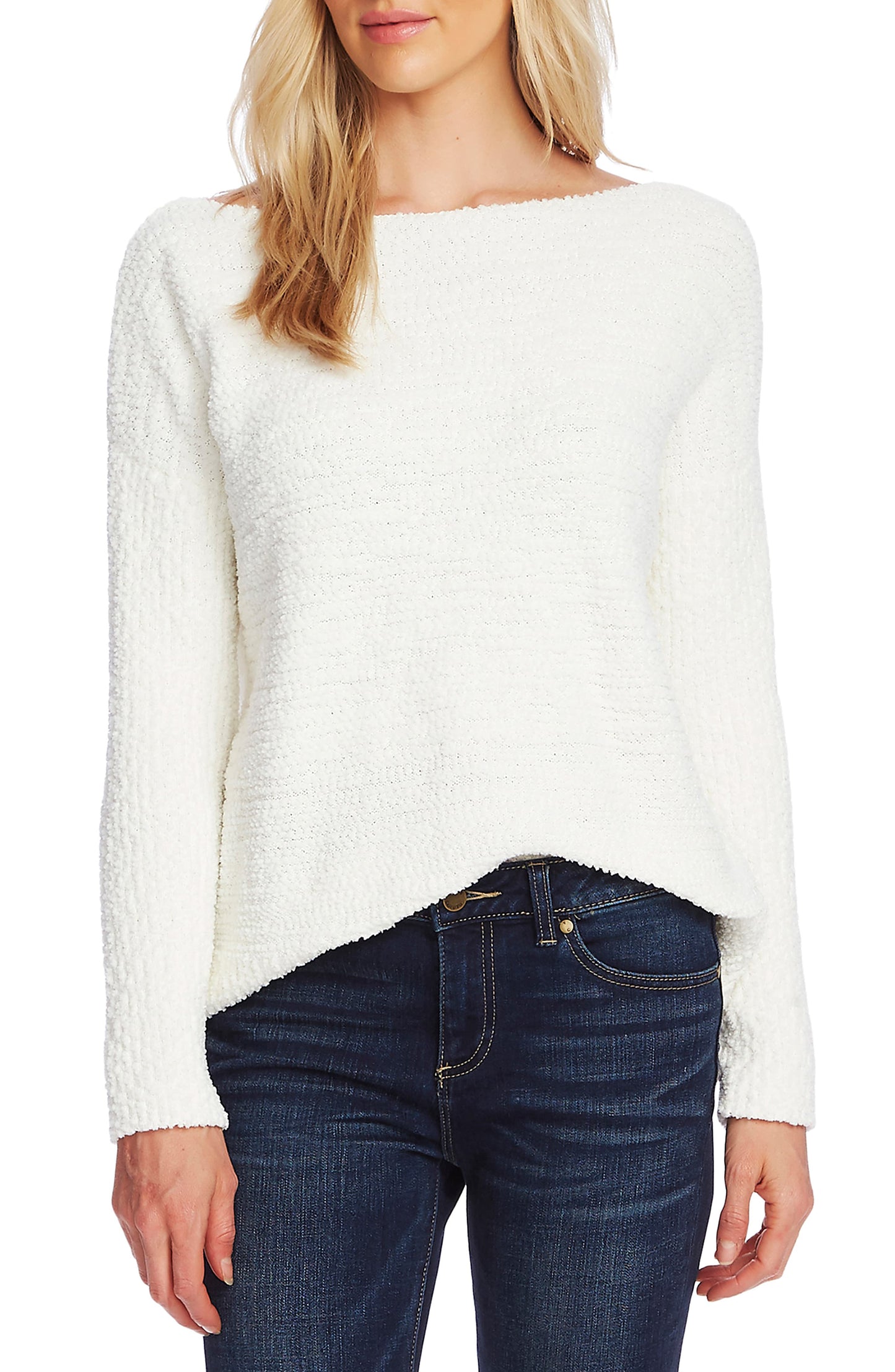 Suéter feminino Vince Camuto de manga comprida com gola canoa em fio Teddy, marrom, tamanho G