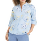 Camisa feminina Charter Club com estampa floral em mistura de linho, azul, tamanho XS