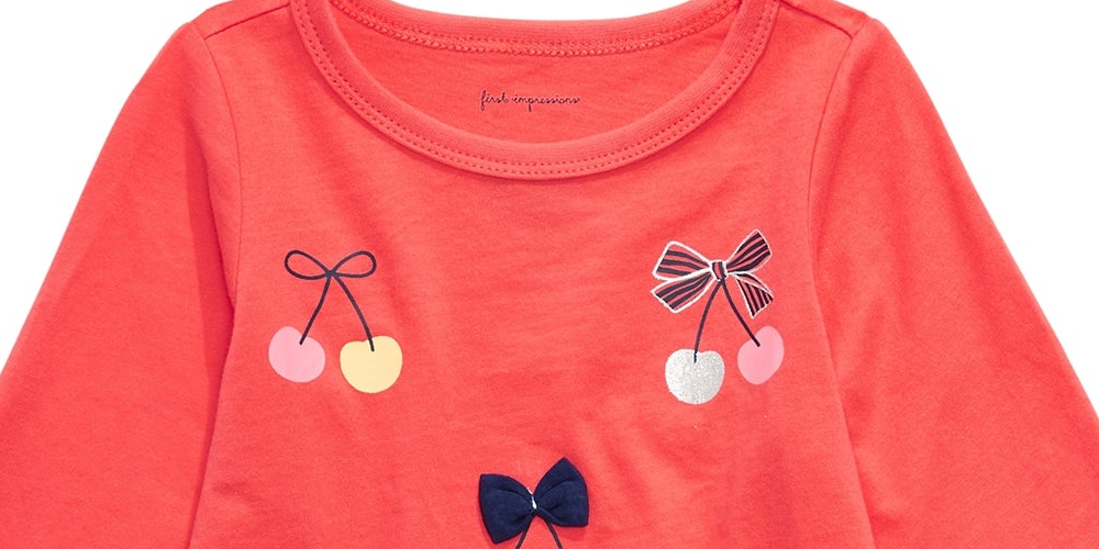 Camiseta infantil de algodão com estampa de cerejas First Impressions para meninas, laranja, tamanho 3-6 M
