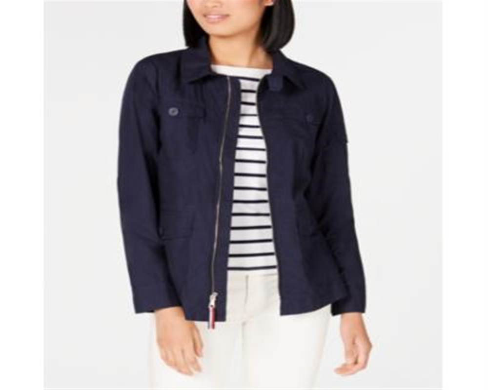 Jaqueta utilitária feminina Tommy Hilfiger de algodão azul, tamanho M