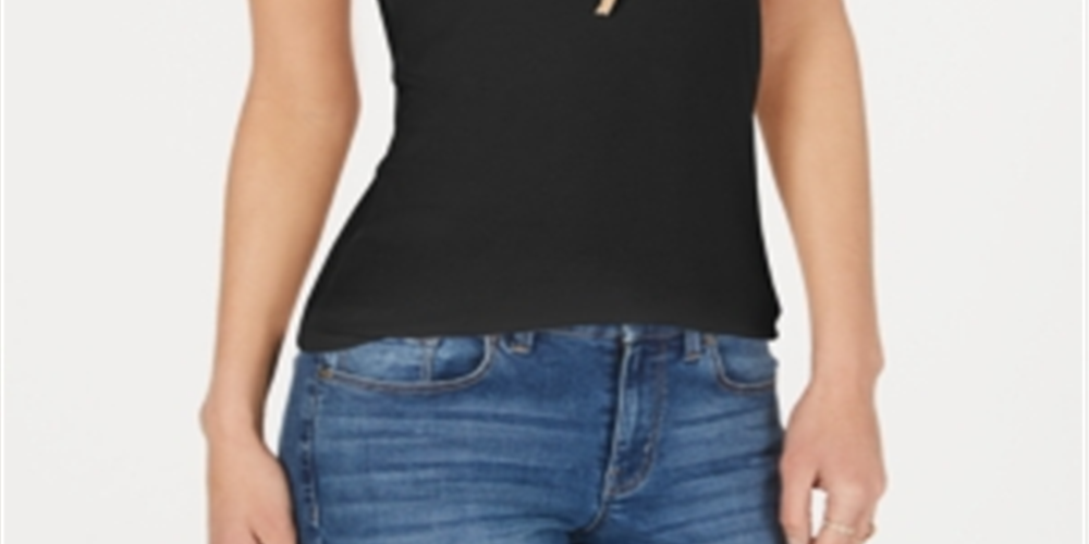 Regata feminina com acabamento em renda Style &amp; Co, preta, tamanho pequeno M