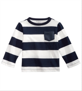 Camiseta listrada de rugby de algodão para meninos First Impressions, azul, tamanho 24 M