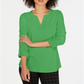 Camiseta feminina Charter Club Supima Cotton com decote dividido, verde, tamanho P