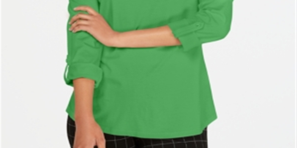 Camiseta feminina Charter Club Supima Cotton com decote dividido, verde, tamanho P