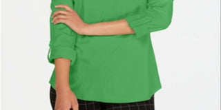 Camiseta feminina Charter Club Supima Cotton com decote dividido, verde, tamanho P