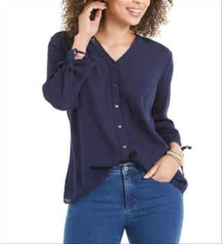 Blusa feminina Charter Club com mangas curtas e amarradas, azul, tamanho M