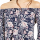 Blusa feminina estilo &amp; co com estampa floral e manga lanterna, ombro de fora, azul, tamanho XS