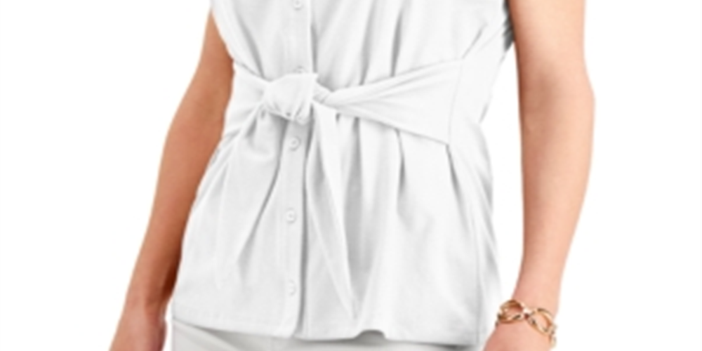 Blusa feminina sem mangas com amarração frontal Charter Club, branca, tamanho XS
