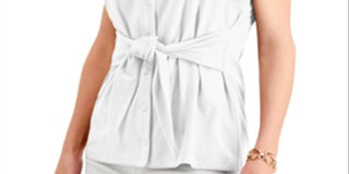 Blusa feminina sem mangas com amarração frontal Charter Club, branca, tamanho XS