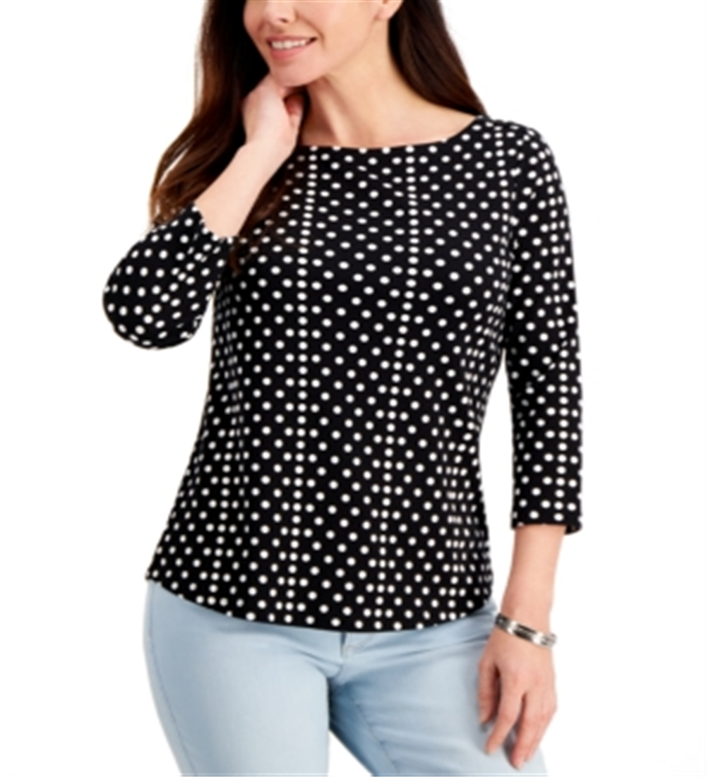 Camiseta feminina Charter Club Supima Cotton Dot Print, preta, tamanho GG