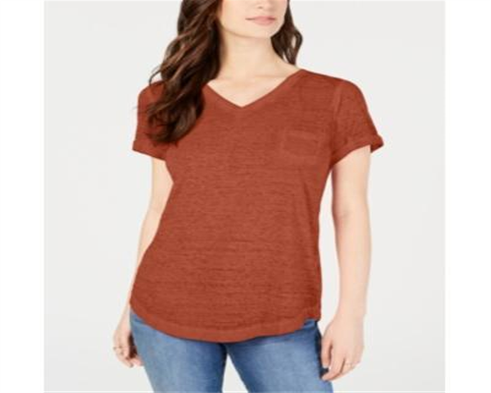 Camiseta feminina estilo &amp; co com decote em V e estampa Burnout, tamanho marrom - Petite M